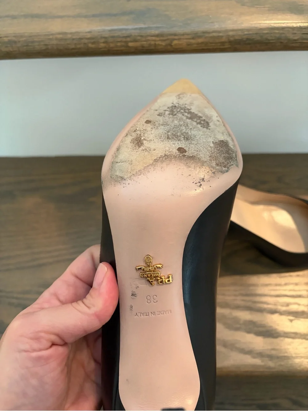 Prada Black Leather Pointed-Toe Stiletto Pumps, 85mm, Size 38